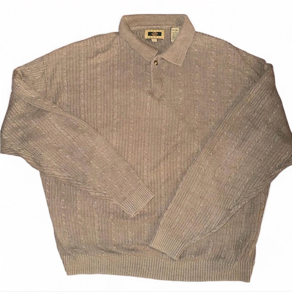 Joseph Abboud Vintage Linen Knit Polo Sweater Brown L